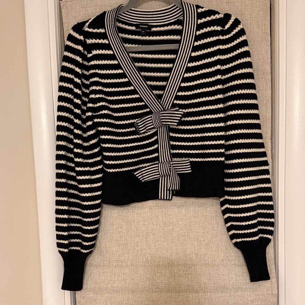 Express Black and White Striped Cardigan